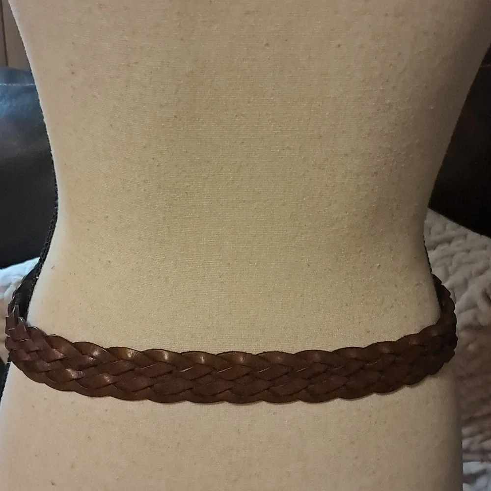 Braided Brown Leather Belt Size 36 Made In Uraguay Casual Basic Capsule